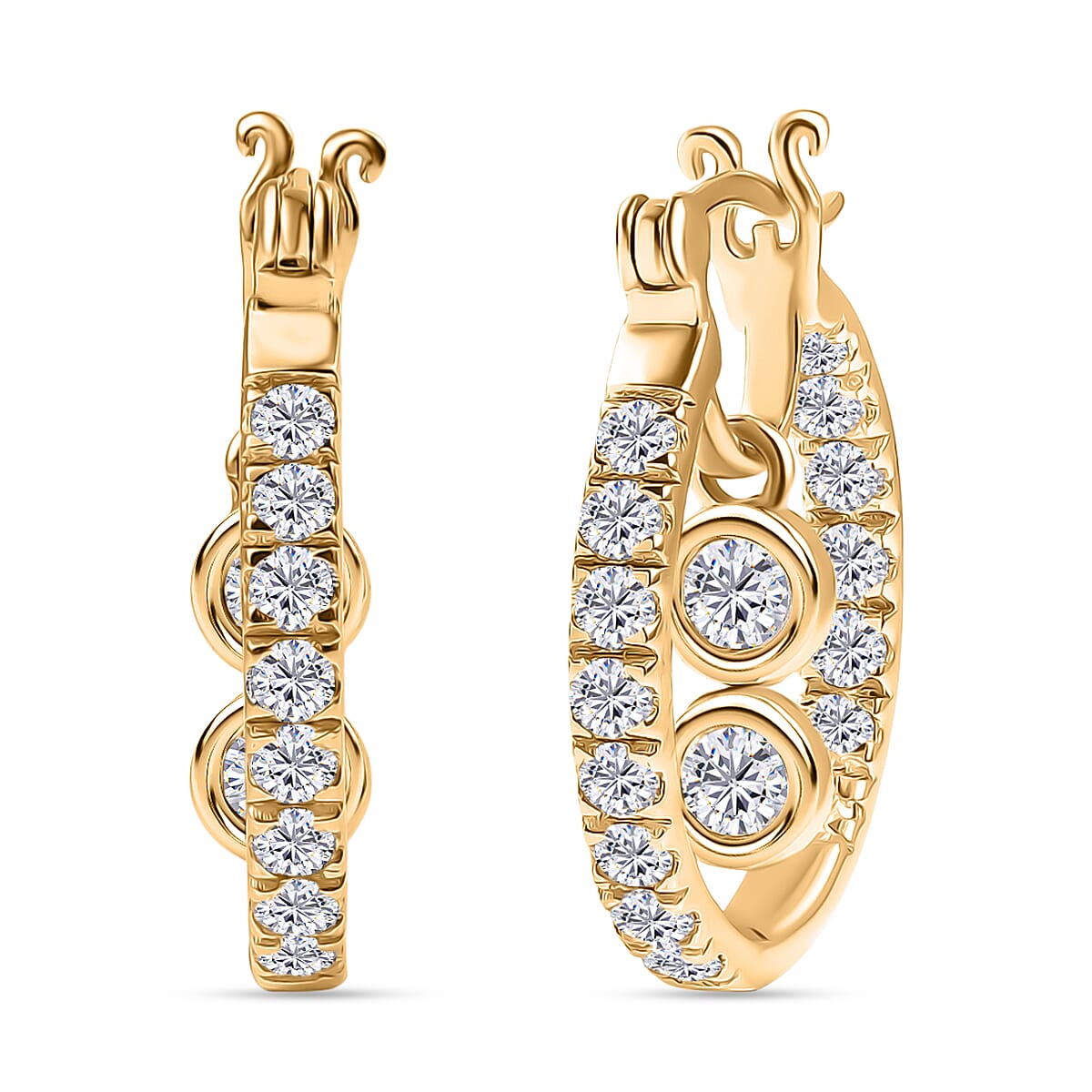 D'Joy Moissanite Earring with Clasp in 18K Yellow Gold Plating Sterling Silver 1.63 Ct.