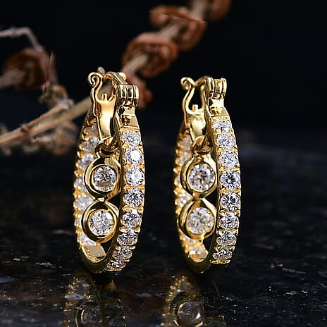 D'Joy Moissanite Earring with Clasp in 18K Yellow Gold Plating Sterling Silver 1.63 Ct.