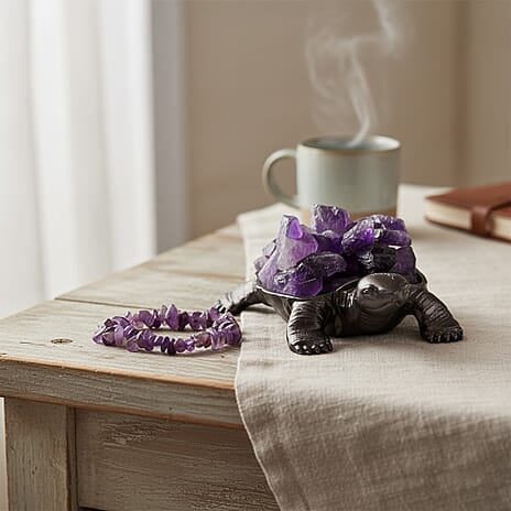 2-Piece  Amethyst Crystal Turtle with Matching Bracelet - Purple
