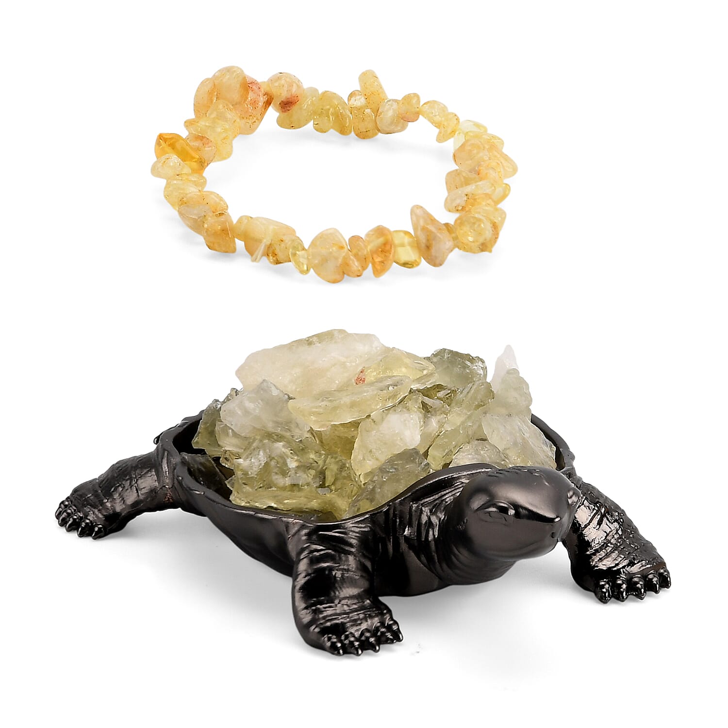 2-Piece Citrine Crystal Turtle with Matching Bracelet - Yellow