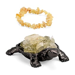 2-Piece Rose Quartz Crystal Turtle with Matching Bracelet - Pink