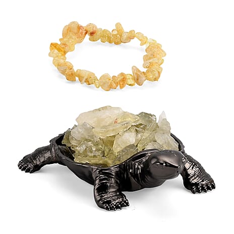 2-Piece Citrine Crystal Turtle with Matching Bracelet - Yellow