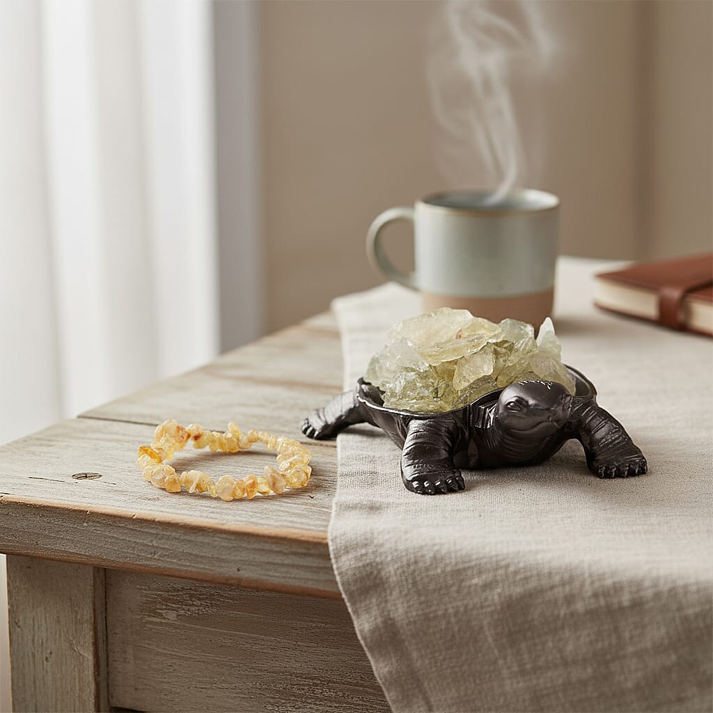 2-Piece Citrine Crystal Turtle with Matching Bracelet - Yellow