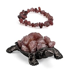 2-Piece Rose Quartz Crystal Turtle with Matching Bracelet - Pink
