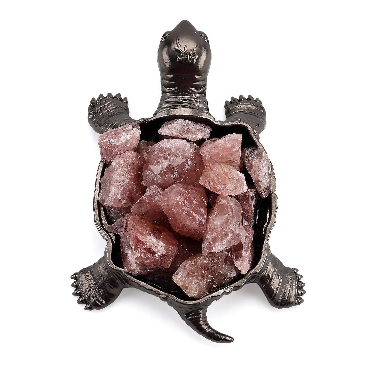 2-Piece  Strawberry Quartz Crystal Turtle with Matching Bracelet - Rose Red
