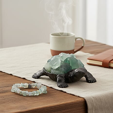 2-Piece Fluorite Crystal Turtle with Matching Bracelet - Green