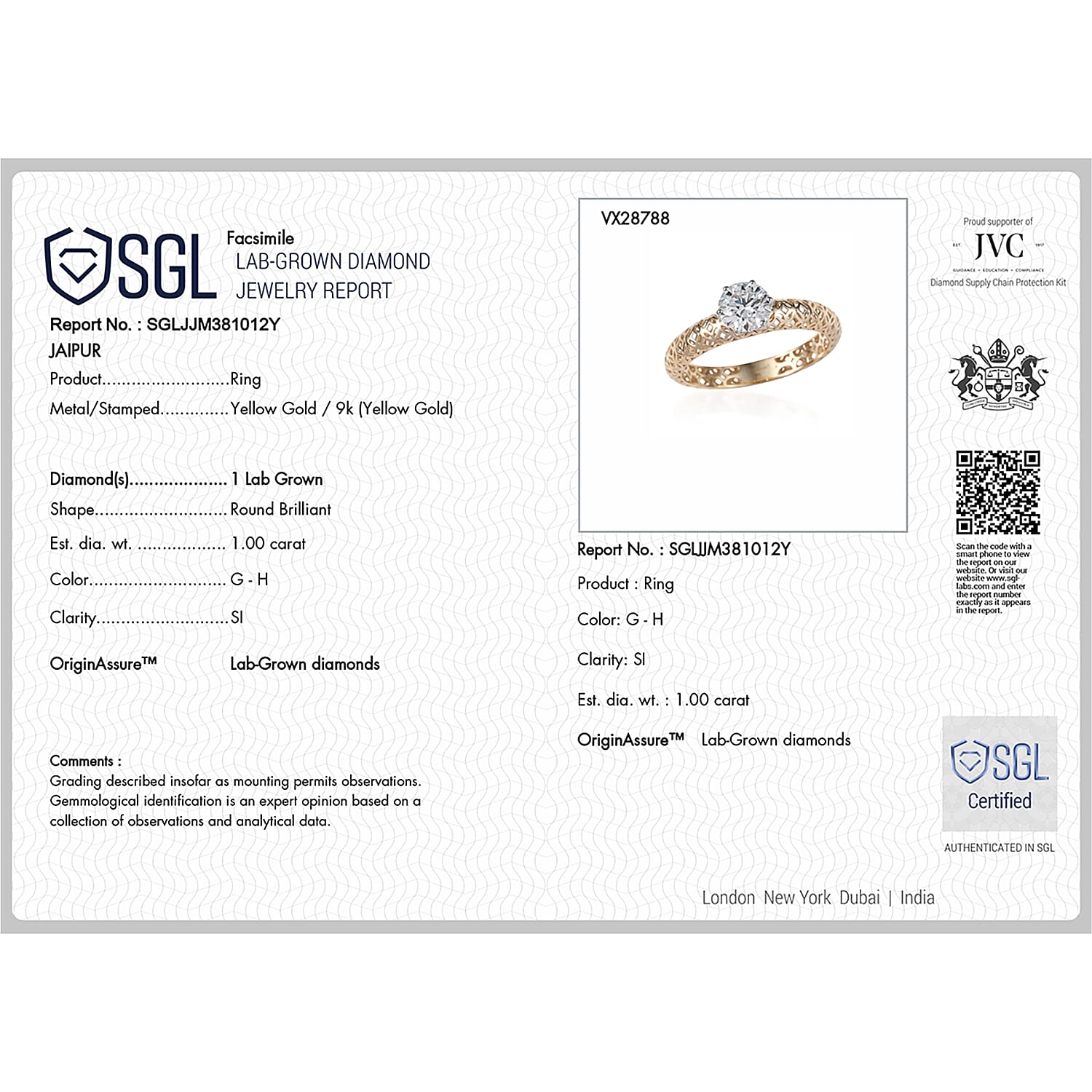 Luxuriant 1carat Lab Grown Mirage Ring in 9K yellow Gold