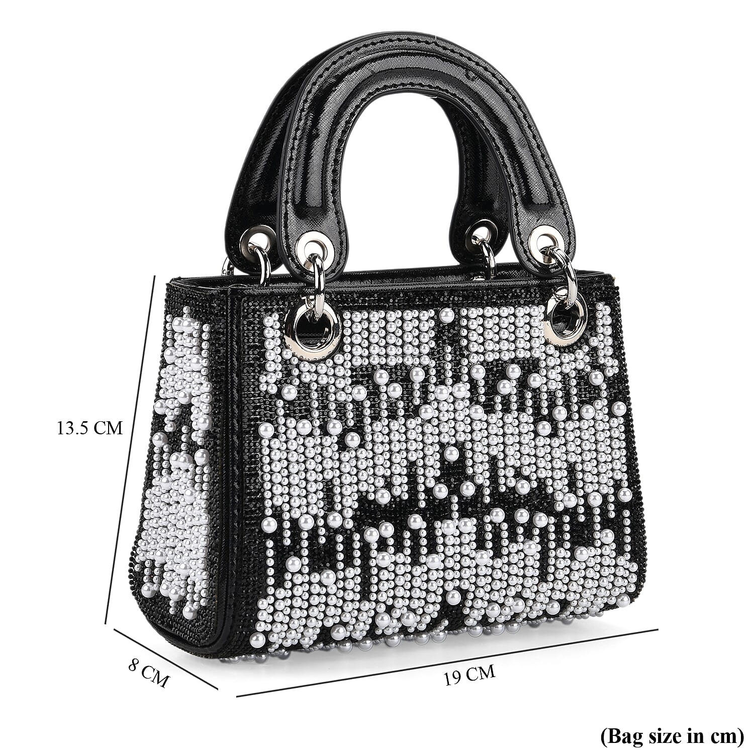 Designer Inspired- Toggle Clip Crystal Clutch Bag with Handle Drop - Black