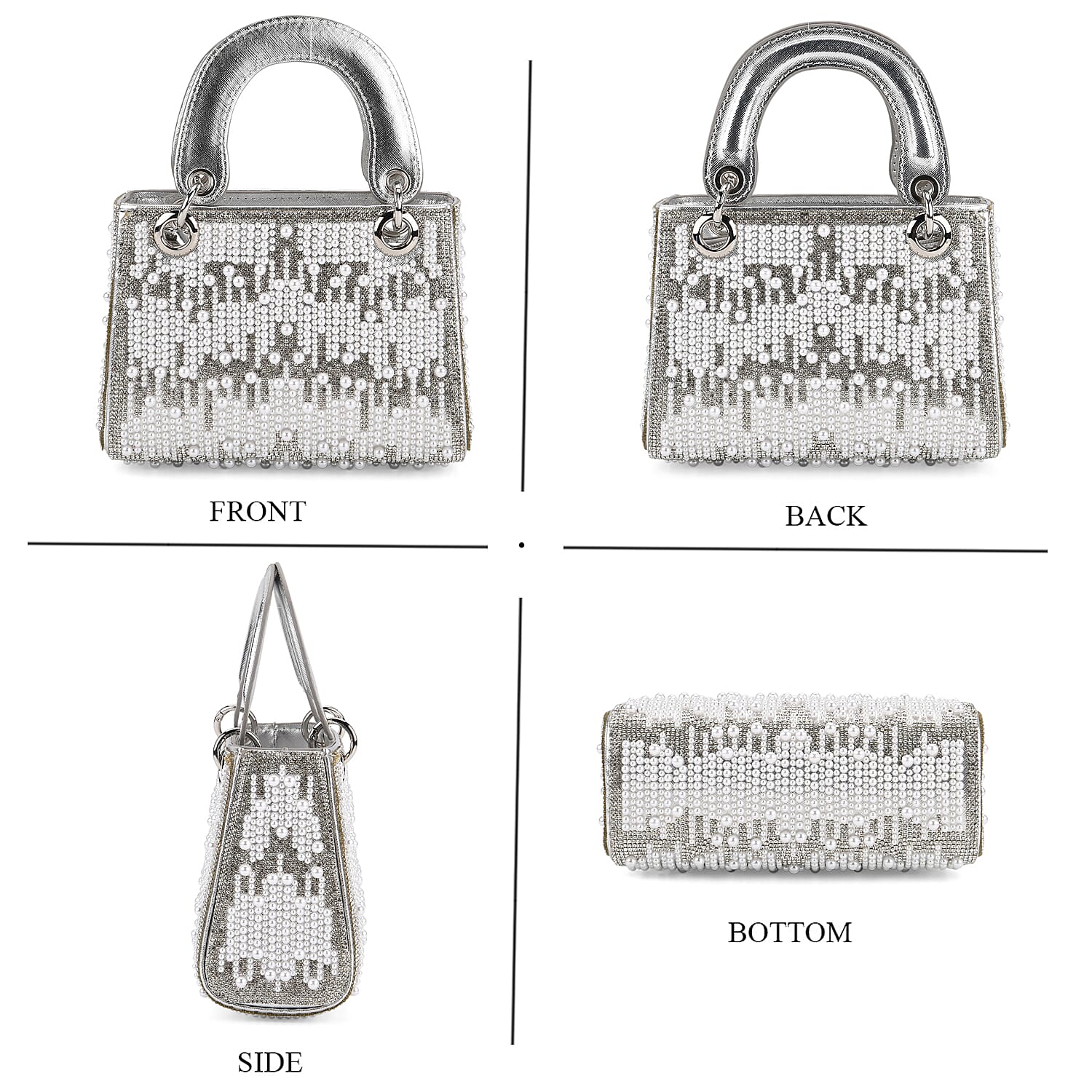 Designer Inspired- Toggle Clip Crystal Clutch Bag with Handle Drop - Silver