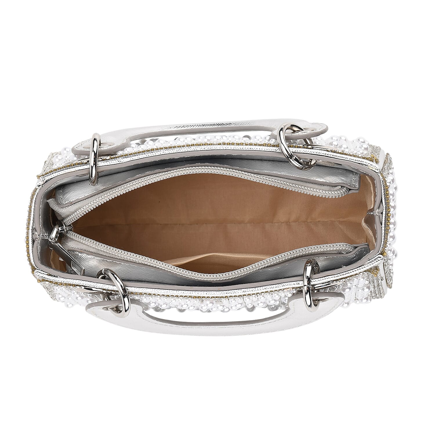 Designer Inspired- Toggle Clip Crystal Clutch Bag with Handle Drop - Silver