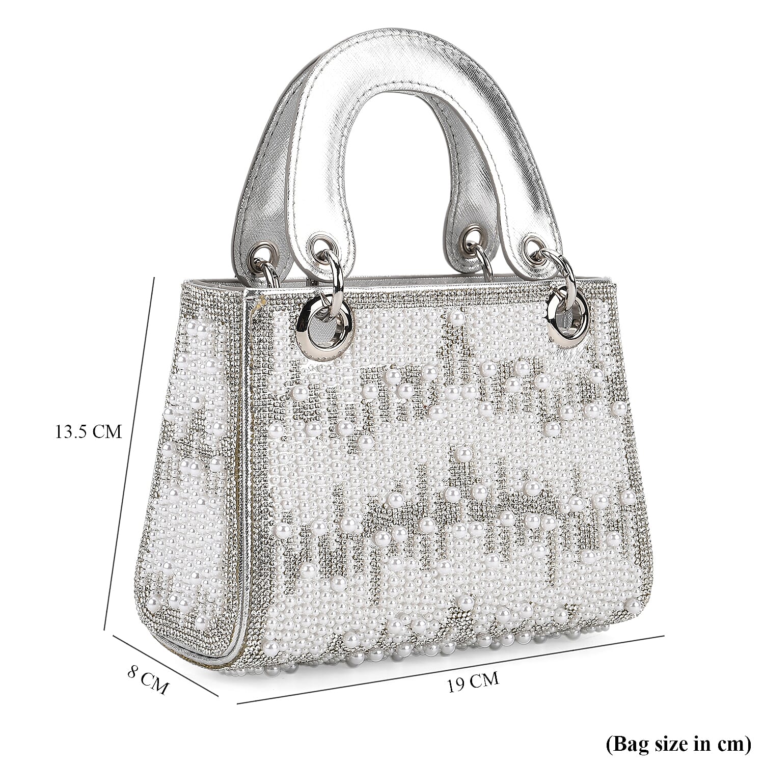 Designer Inspired- Toggle Clip Crystal Clutch Bag with Handle Drop - Silver