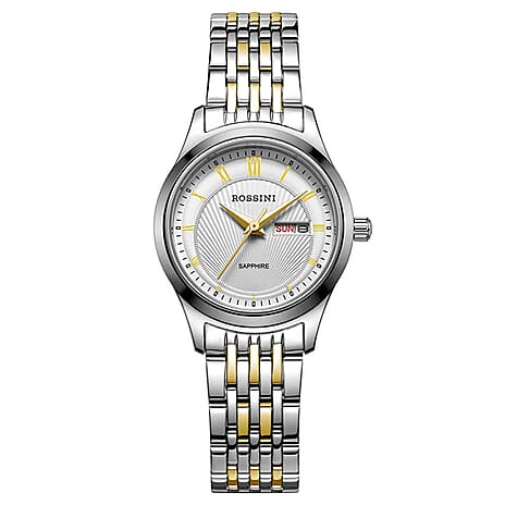 Rossini Quartz Movt. 3ATM WR Silver Dial Silver Case Watch with Silver - Gold Stainless Steel Strap