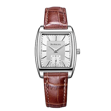 Rossini Quartz Movt. 3ATM WR Ladies Silver Dial Silver Case Watch with Brown Leather Strap