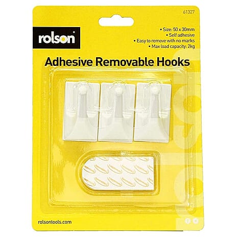 Pack of 3pc Squae Removable Adhesive Hooks - White