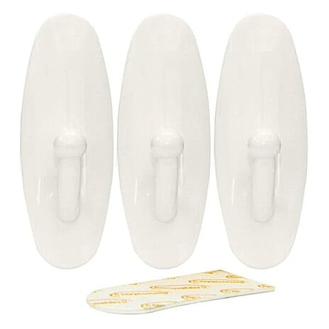Pack of 3pc Oval Removable Adhesive Hook - White