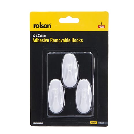 Pack of 3pc Oval Removable Adhesive Hook - White