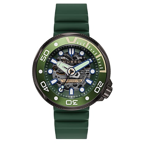 NUBEO Ventana Skeleton Automatic Limited Edition Cedar Green Dial Mens Watch with Green Leather Strap