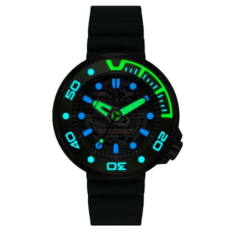 NUBEO Ventana Skeleton Automatic Limited Edition Cedar Green Dial Mens Watch with Green Leather Strap