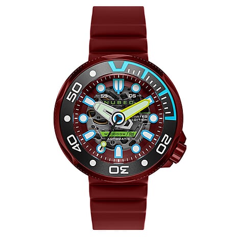 NUBEO Ventana Skeleton Automatic Limited Edition Merlot Red Dial Mens Watch with Red Leather Strap