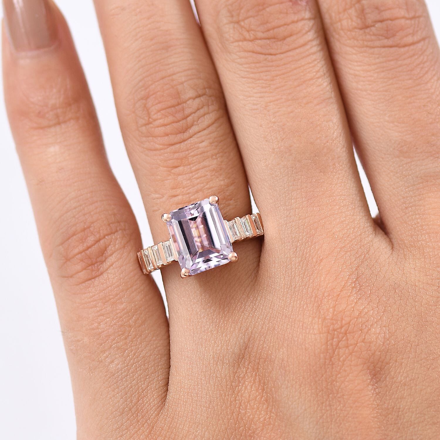 D'Joy Martha Rocha Kunzite & Moissanite Ring in 18K Vermeil Rose Gold Plated Sterling Silver 4.68 Ct.