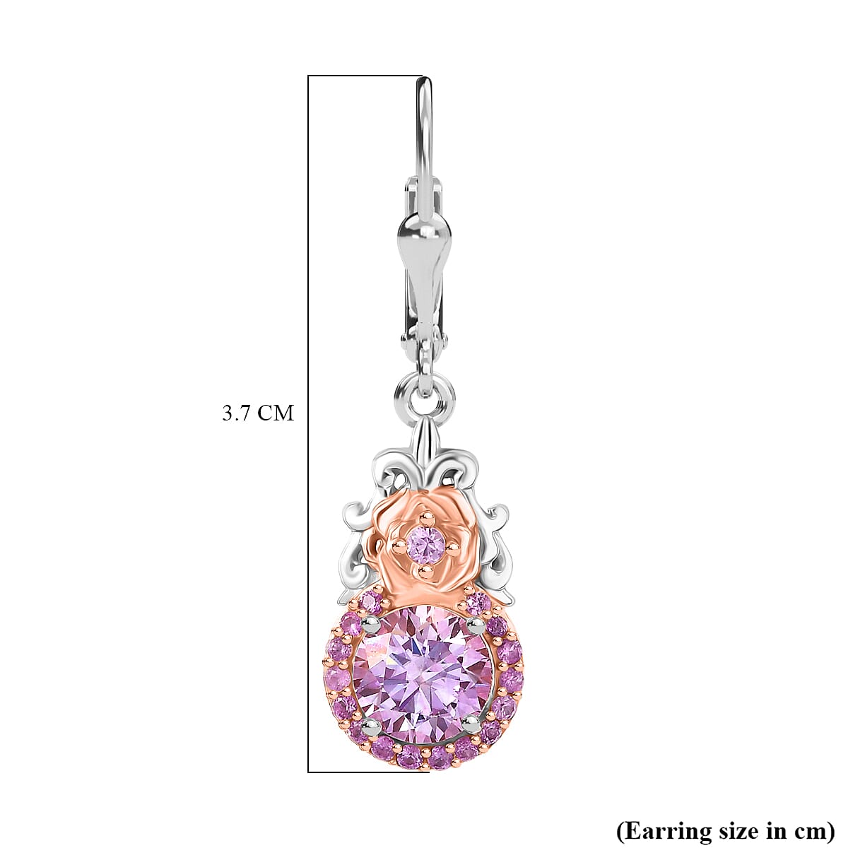 D'Joy Pink Moissanite & Pink Sapphire Solitaire Lever Back Earring in 18K Vermeil Rose Gold Plated & Rhodium Overlay Sterling Silver 2.91 Ct.