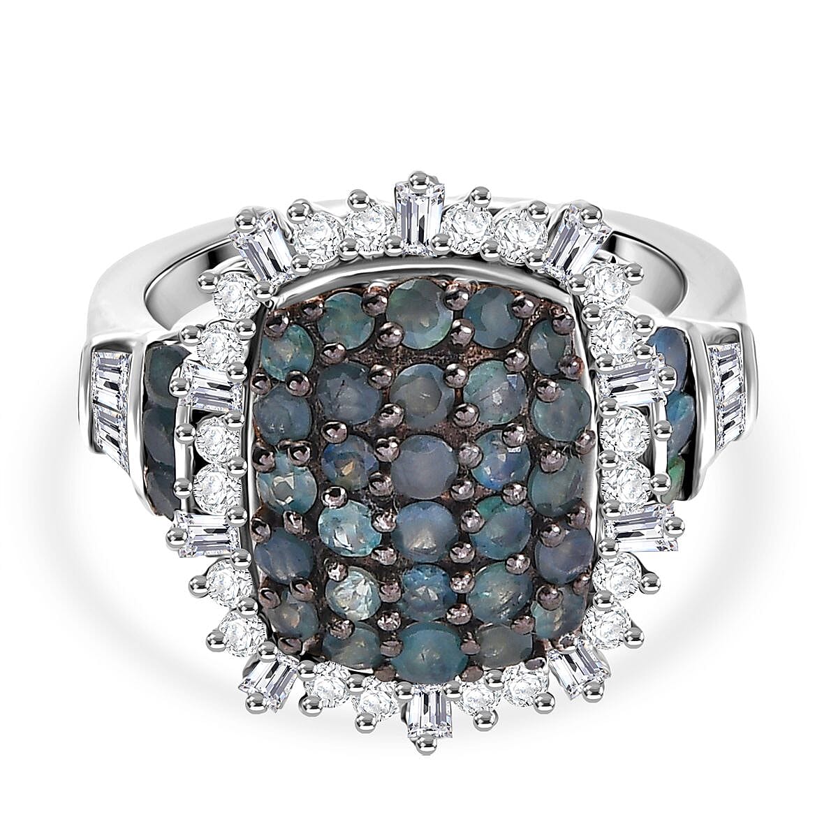 D'Joy Alexandrite & Moissanite Ring in Rhodium Overlay Sterling Silver 1.94 Ct.