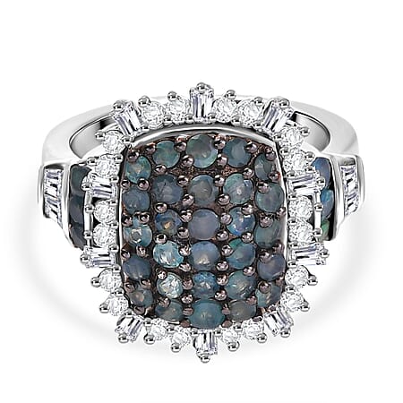 D'Joy Alexandrite & Moissanite Ring in Rhodium Overlay Sterling Silver 1.94 Ct.