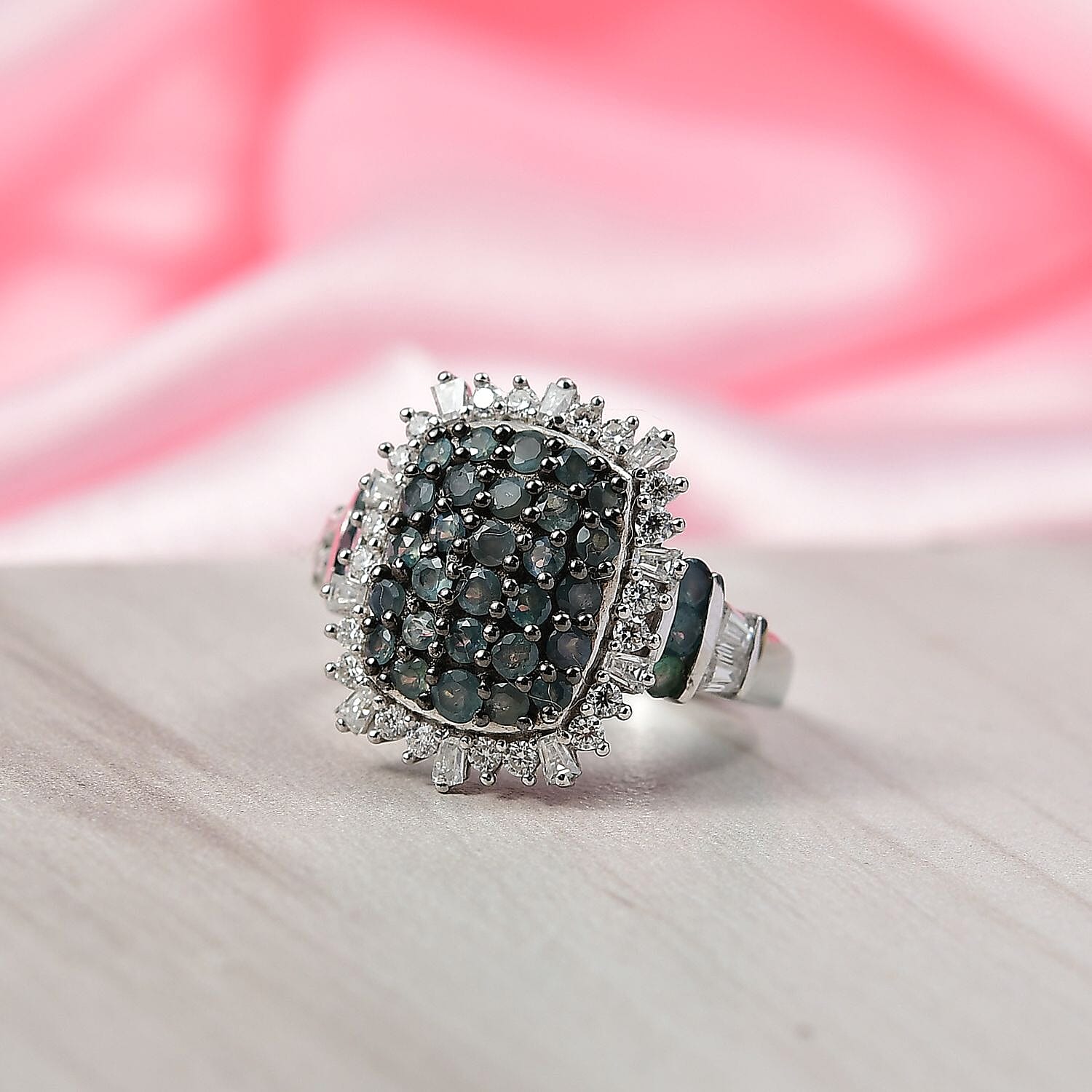 D'Joy Alexandrite & Moissanite Ring in Rhodium Overlay Sterling Silver 1.94 Ct.