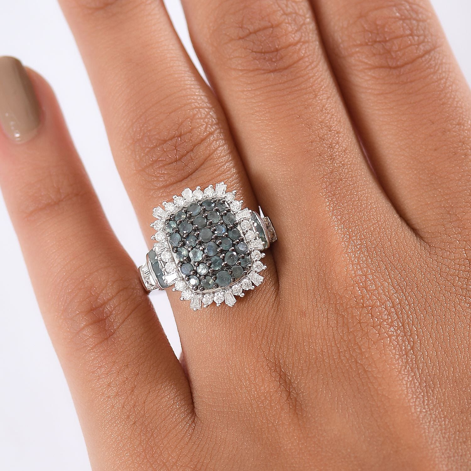 D'Joy Alexandrite & Moissanite Ring in Rhodium Overlay Sterling Silver 1.94 Ct.