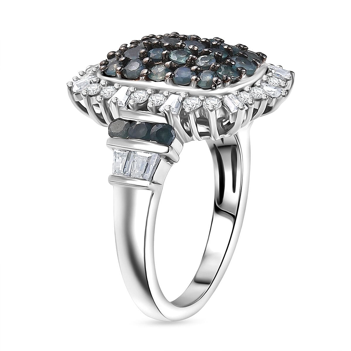 D'Joy Alexandrite & Moissanite Ring in Rhodium Overlay Sterling Silver 1.94 Ct.