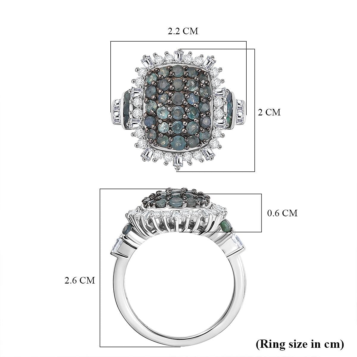 D'Joy Alexandrite & Moissanite Ring in Rhodium Overlay Sterling Silver 1.94 Ct.