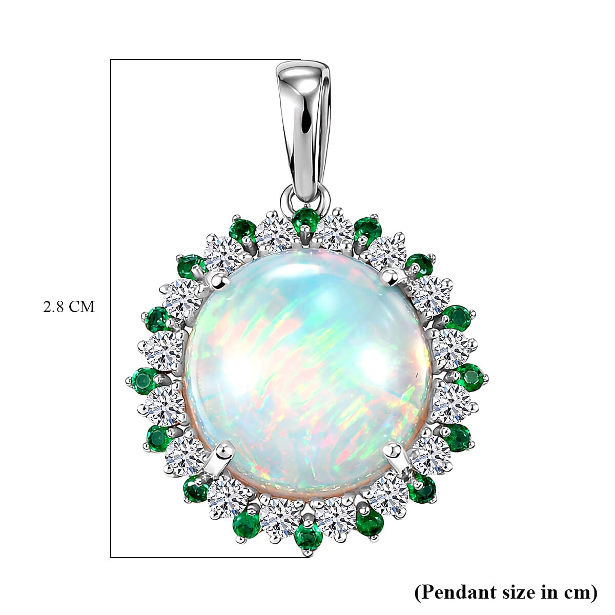 Luxuriant 950 Platinum AAA Ethiopian Opal Emerald & SI-G-H Lab Grown Diamond Halo Pendant 6.47 Ct, Platinum Wt. 4.13 Gms