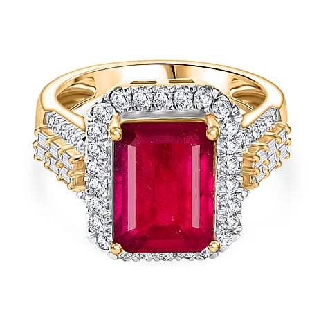 D'Joy African Ruby & Moissanite Ring in 18K Vermeil Yellow Gold Plated Sterling Silver 6.45 Ct.
