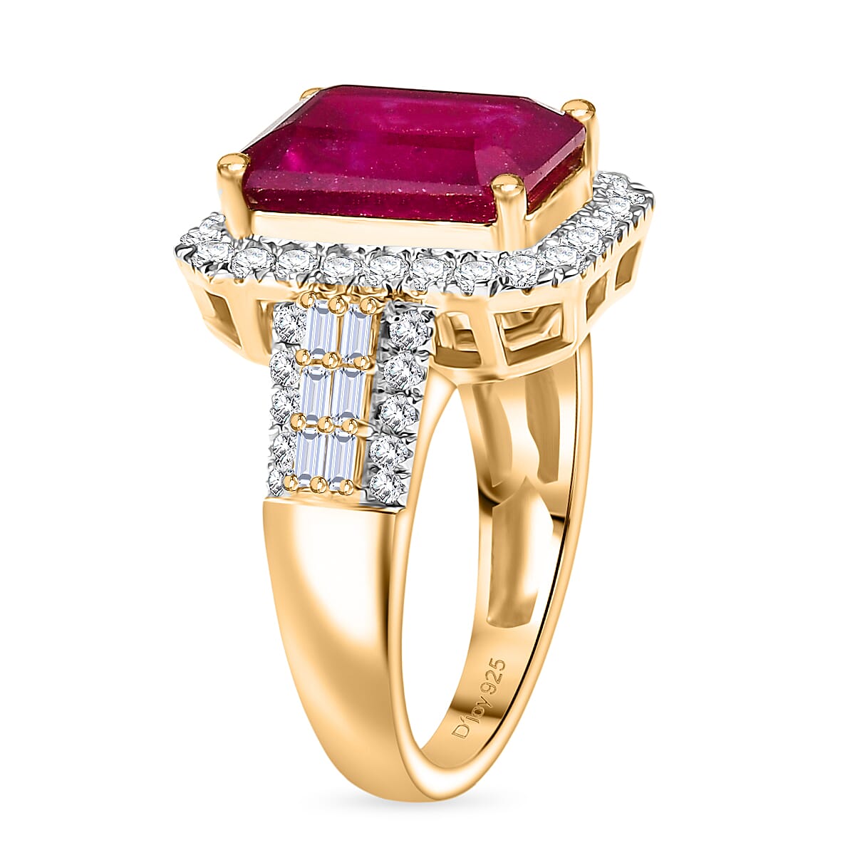 D'Joy African Ruby & Moissanite Ring in 18K Vermeil Yellow Gold Plated Sterling Silver 6.45 Ct.
