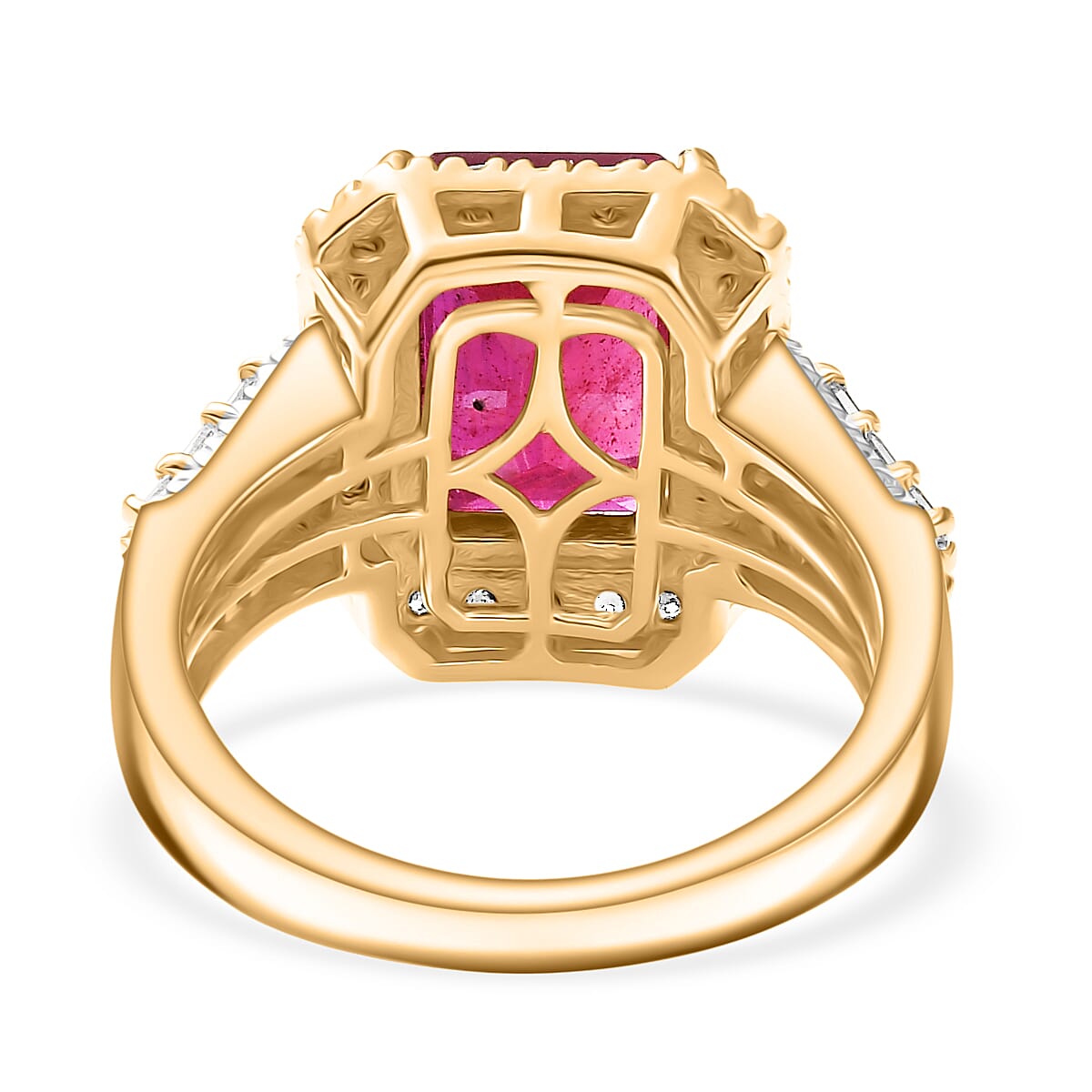 D'Joy African Ruby & Moissanite Ring in 18K Vermeil Yellow Gold Plated Sterling Silver 6.45 Ct.