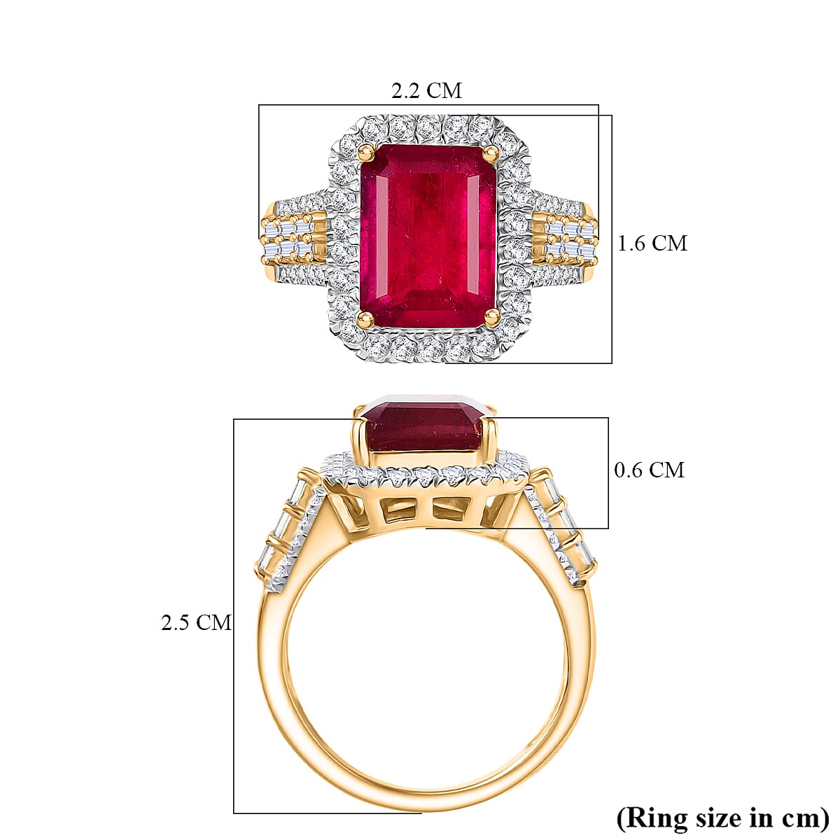 D'Joy African Ruby & Moissanite Ring in 18K Vermeil Yellow Gold Plated Sterling Silver 6.45 Ct.