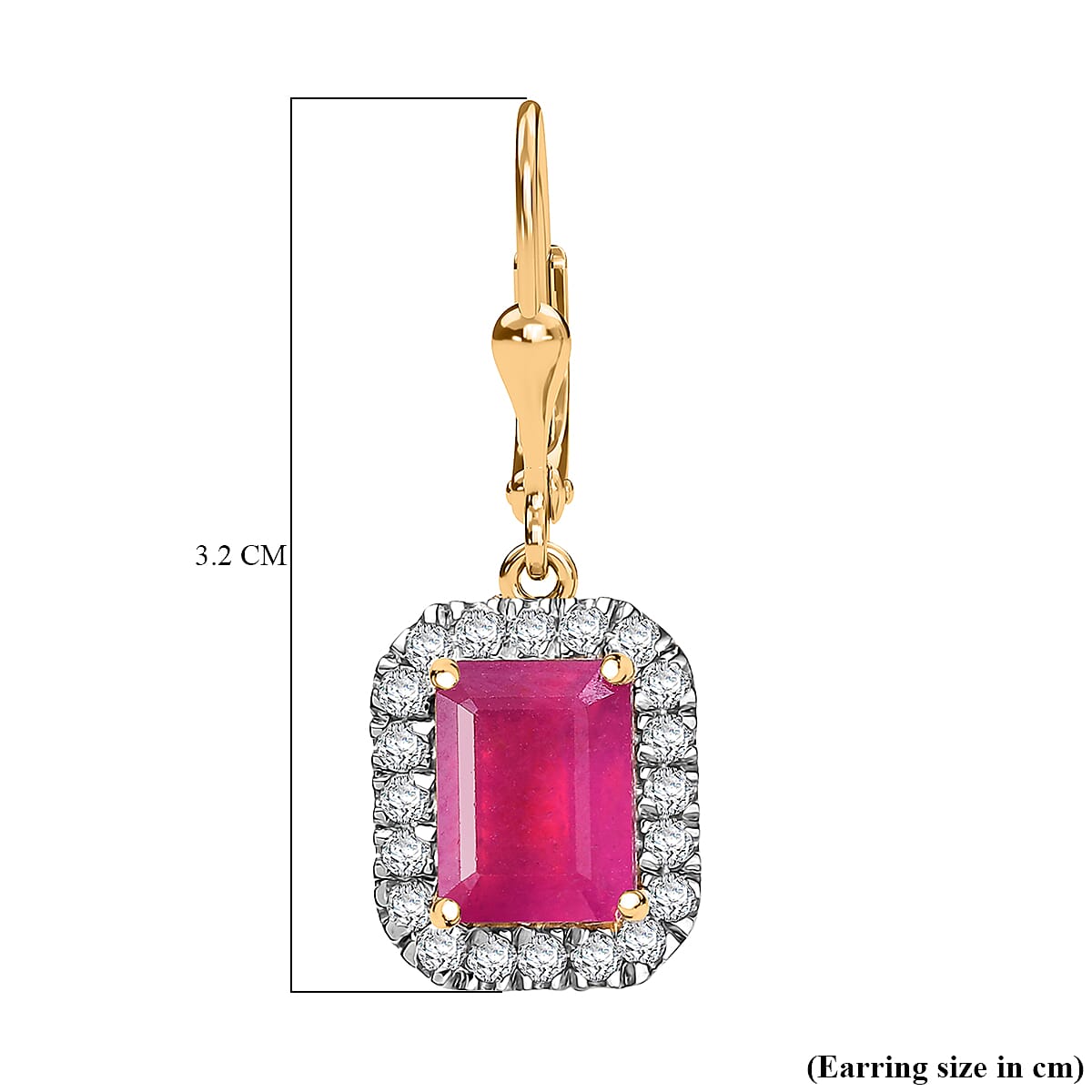 D'Joy African Ruby & Moissanite Solitaire Lever Back Earring in 18K Vermeil Yellow Gold Plated Sterling Silver 5.52 Ct.