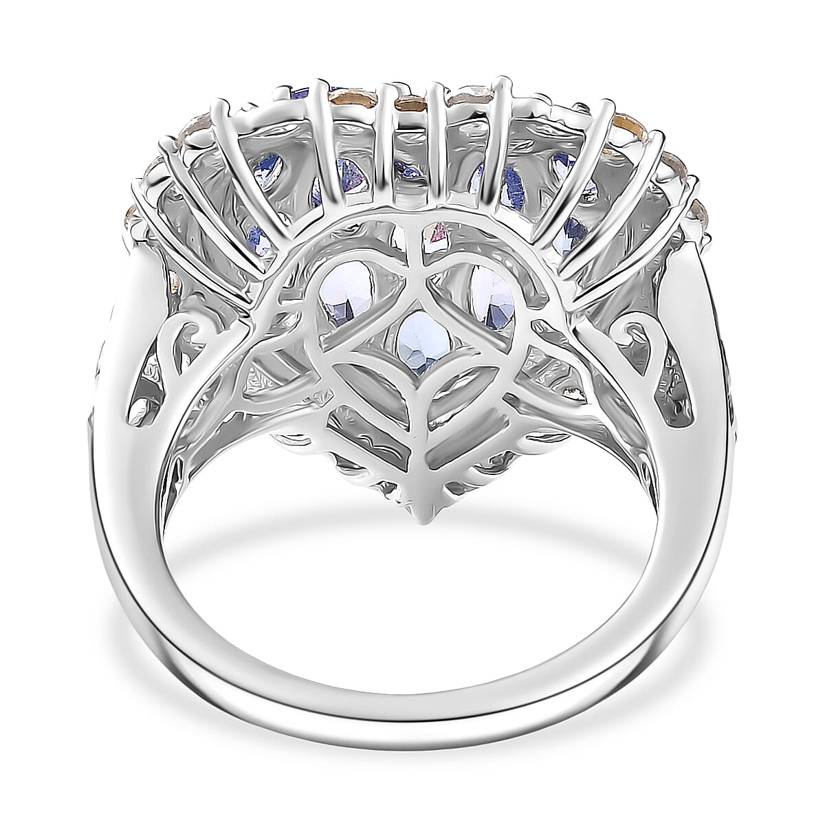 D'Joy Tanzanite & White Zircon Cluster Ring in 18K Vermeil Yellow Gold Plated & Rhodium Overlay Sterling Silver 3.33 Ct.
