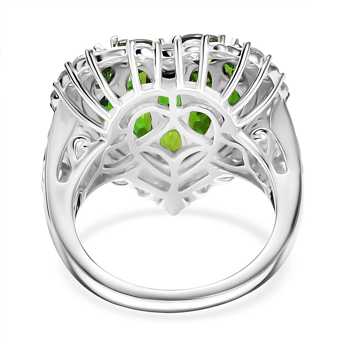 D'Joy Natural Chrome Diopside & White Zircon Cluster Ring in 18K Vermail Yellow Gold Plated & Rhodium Overlay Sterling Silver 3.66 Ct.
