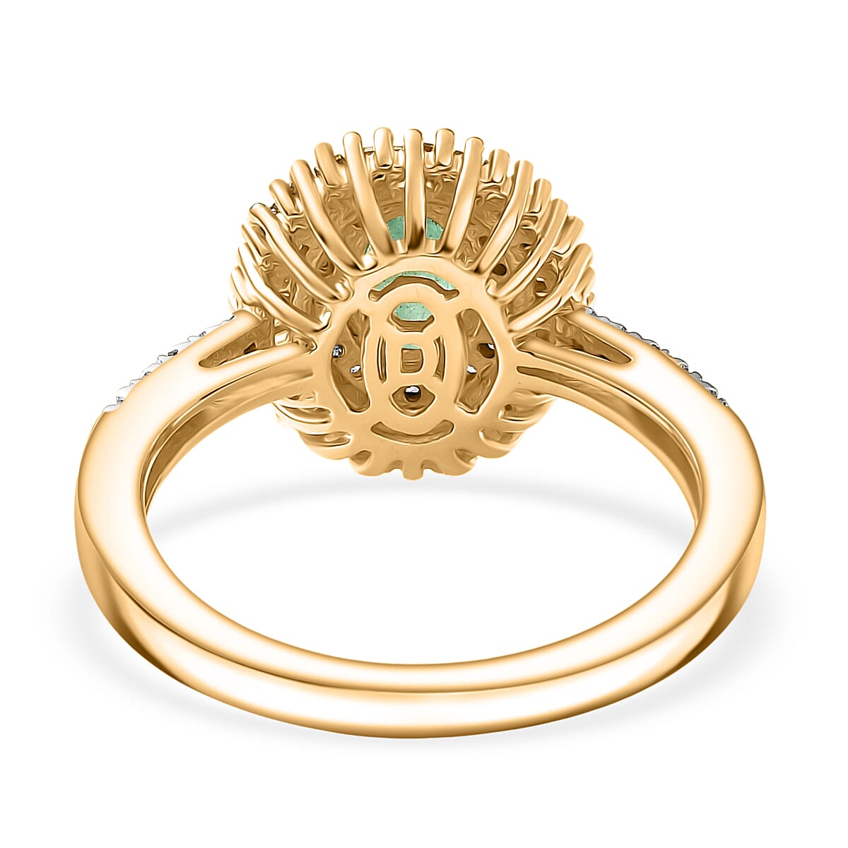 D'Joy Premium Emerald, Yellow Diamond & White Diamond Ring in 18K Vermeil Yellow Gold Plated Sterling Silver 1.14 Ct.