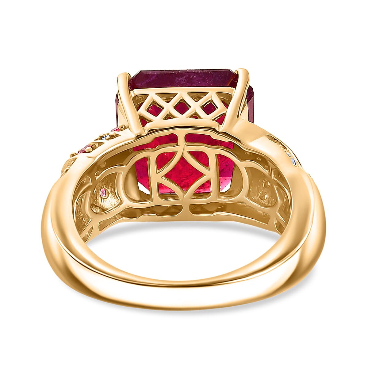 D'Joy Fissure Filled Ruby, Pink Sapphire & White Zircon Ring in 18K Vermeil Yellow Gold Plated Sterling Silver 11.11 Ct.