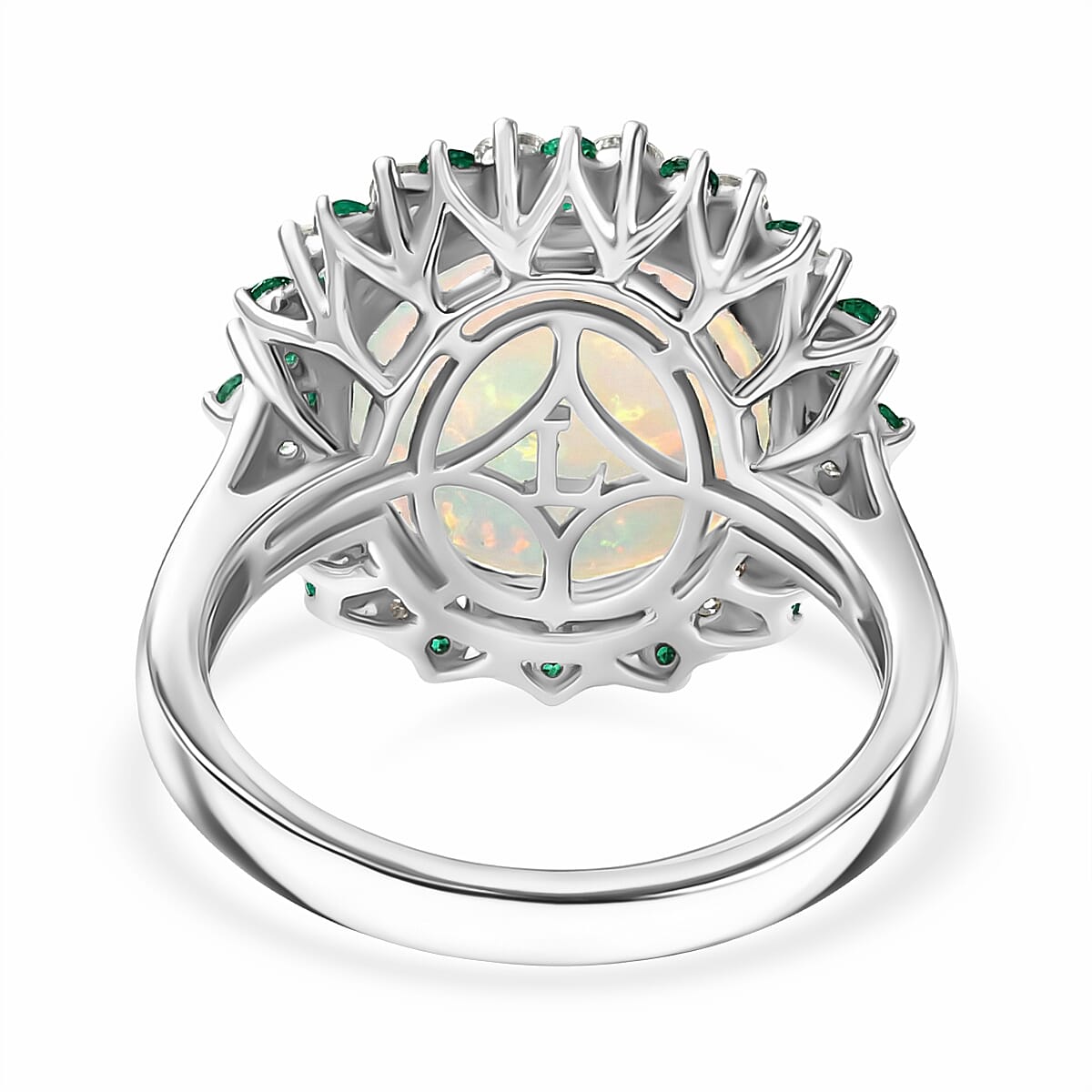950 Platinum AAA Ethiopian Opal, Natural Emerald & SI-G-H Lab Grown Diamond Halo Ring 6.50 Ct, Platinum Wt. 6.82 Gms
