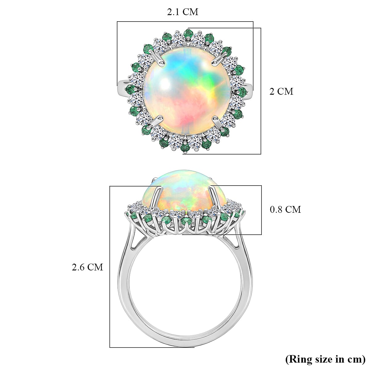 950 Platinum AAA Ethiopian Opal, Natural Emerald & SI-G-H Lab Grown Diamond Halo Ring 6.50 Ct, Platinum Wt. 6.82 Gms