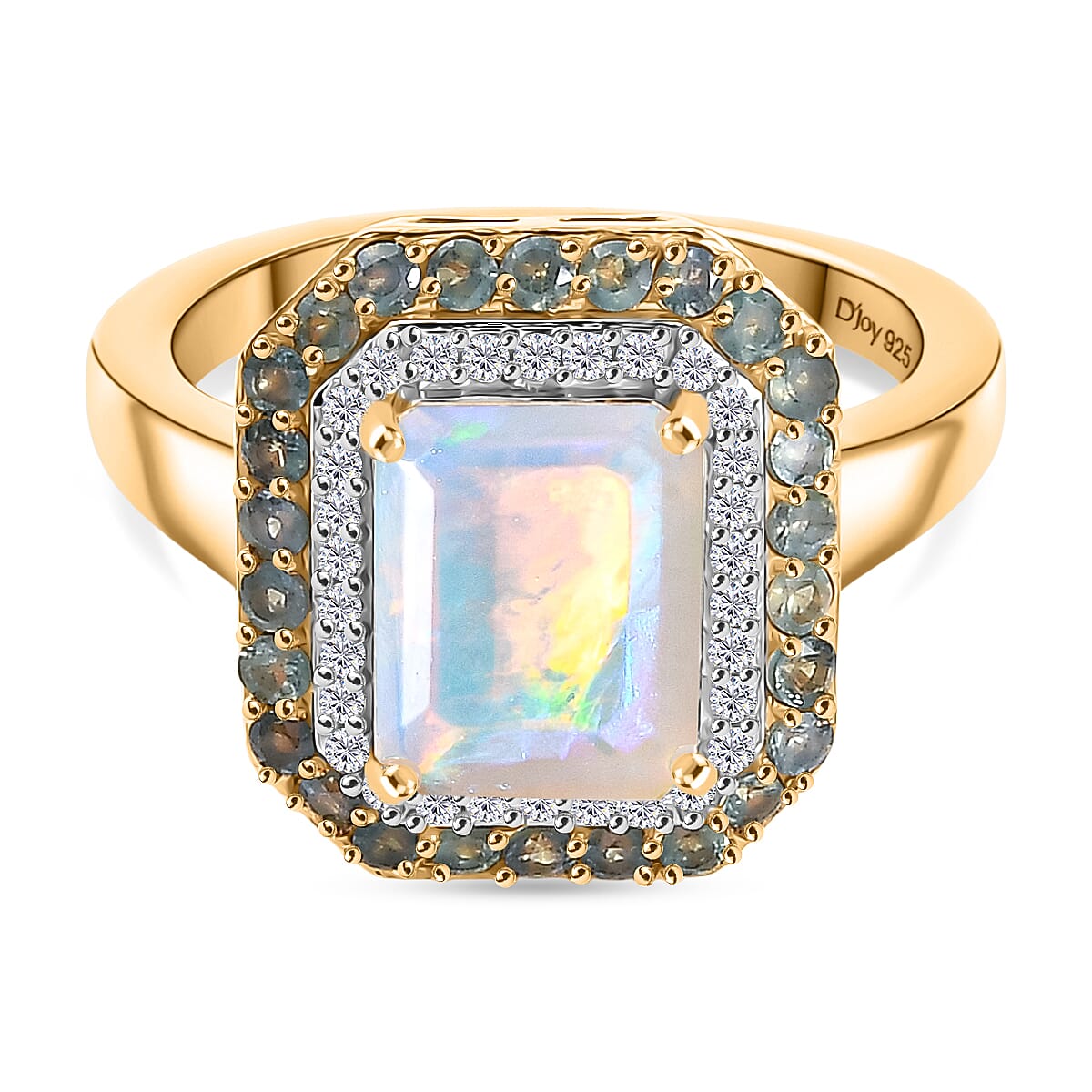D'Joy Ethiopian Opal, Alexandrite & White Zircon Ring in 18K Vermeil Yellow Gold Plated Sterling Silver 2.20 Ct.