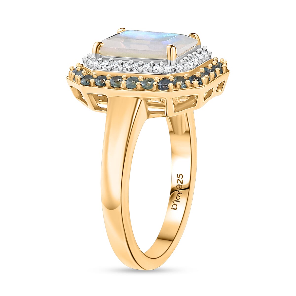 D'Joy Ethiopian Opal, Alexandrite & White Zircon Ring in 18K Vermeil Yellow Gold Plated Sterling Silver 2.20 Ct.