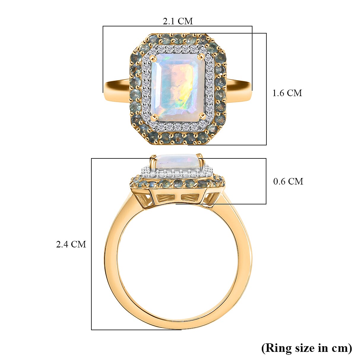 D'Joy Ethiopian Opal, Alexandrite & White Zircon Ring in 18K Vermeil Yellow Gold Plated Sterling Silver 2.20 Ct.