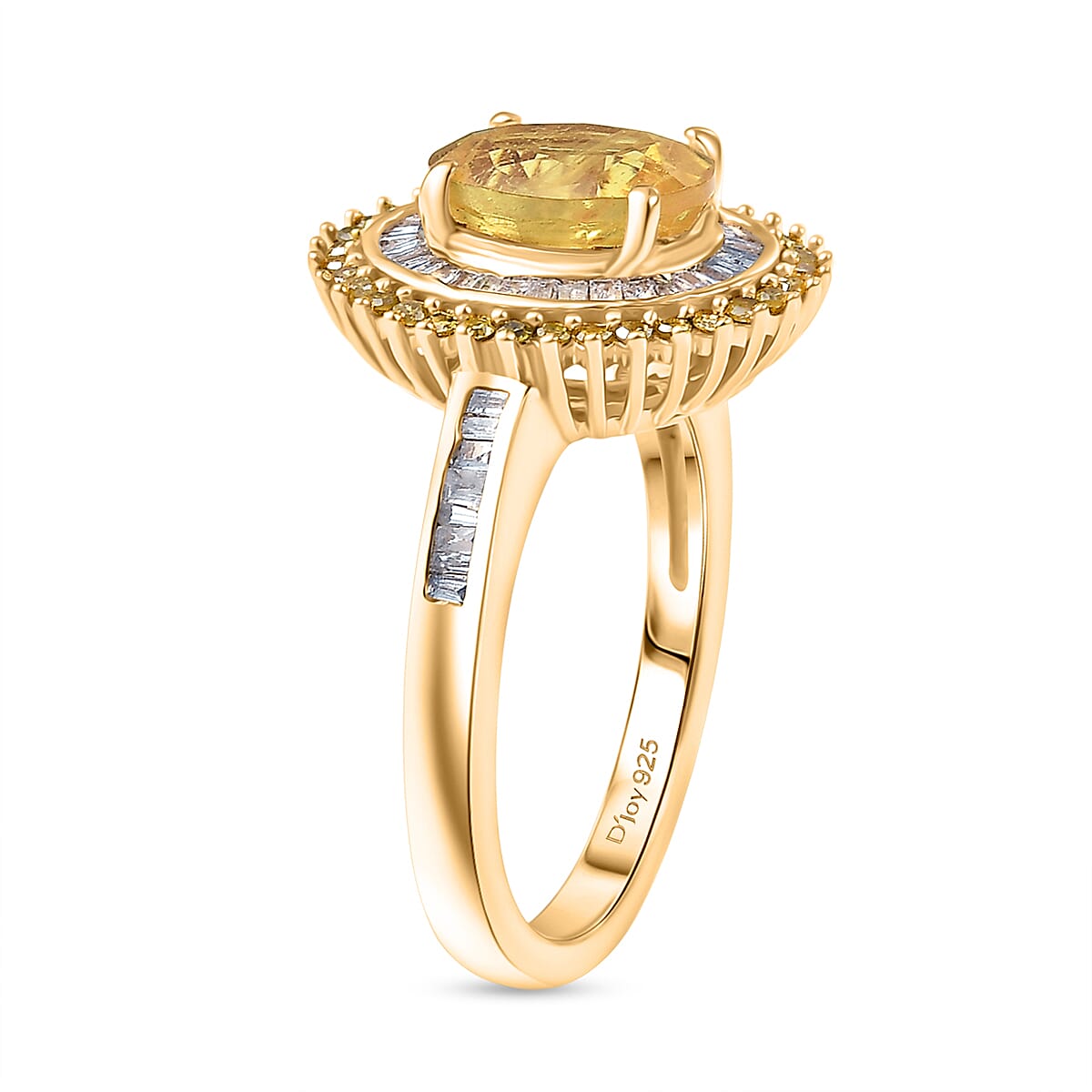 D'Joy Yellow Sapphire, Yellow Diamond & White Diamond Ring in 18K Vermeil Yellow Gold Plated Sterling Silver 2.17 Ct.
