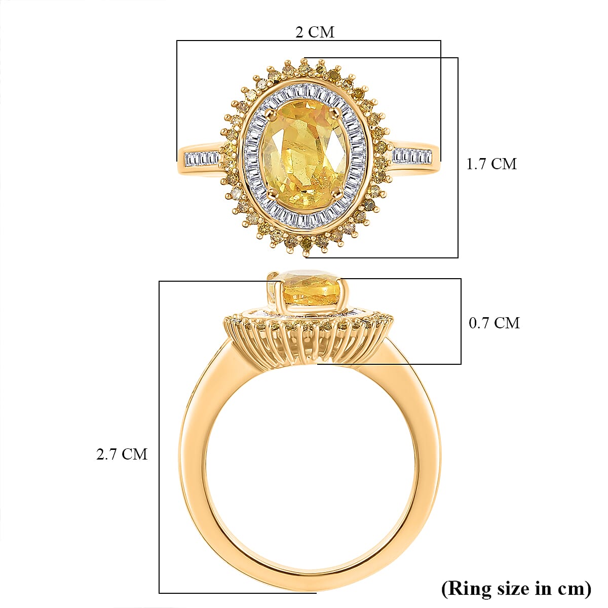 D'Joy Yellow Sapphire, Yellow Diamond & White Diamond Ring in 18K Vermeil Yellow Gold Plated Sterling Silver 2.17 Ct.