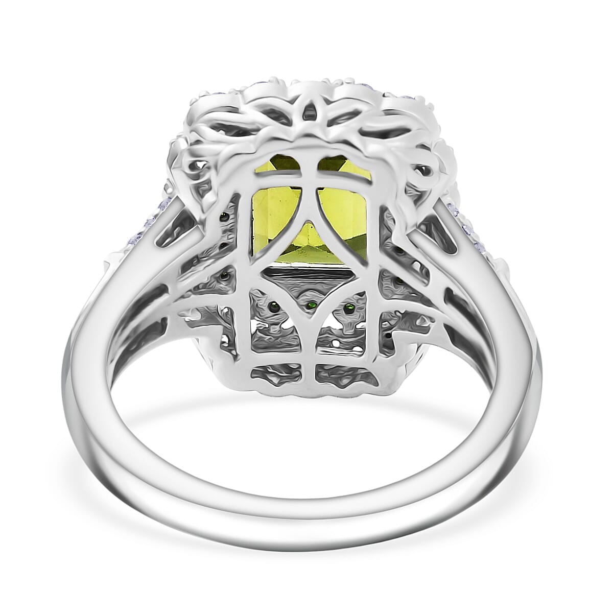 D'Joy Peridot, Natural Chrome Diopside & White Zircon Solitaire Ring in Rhodium Overlay Sterling Silver 3.65 Ct.