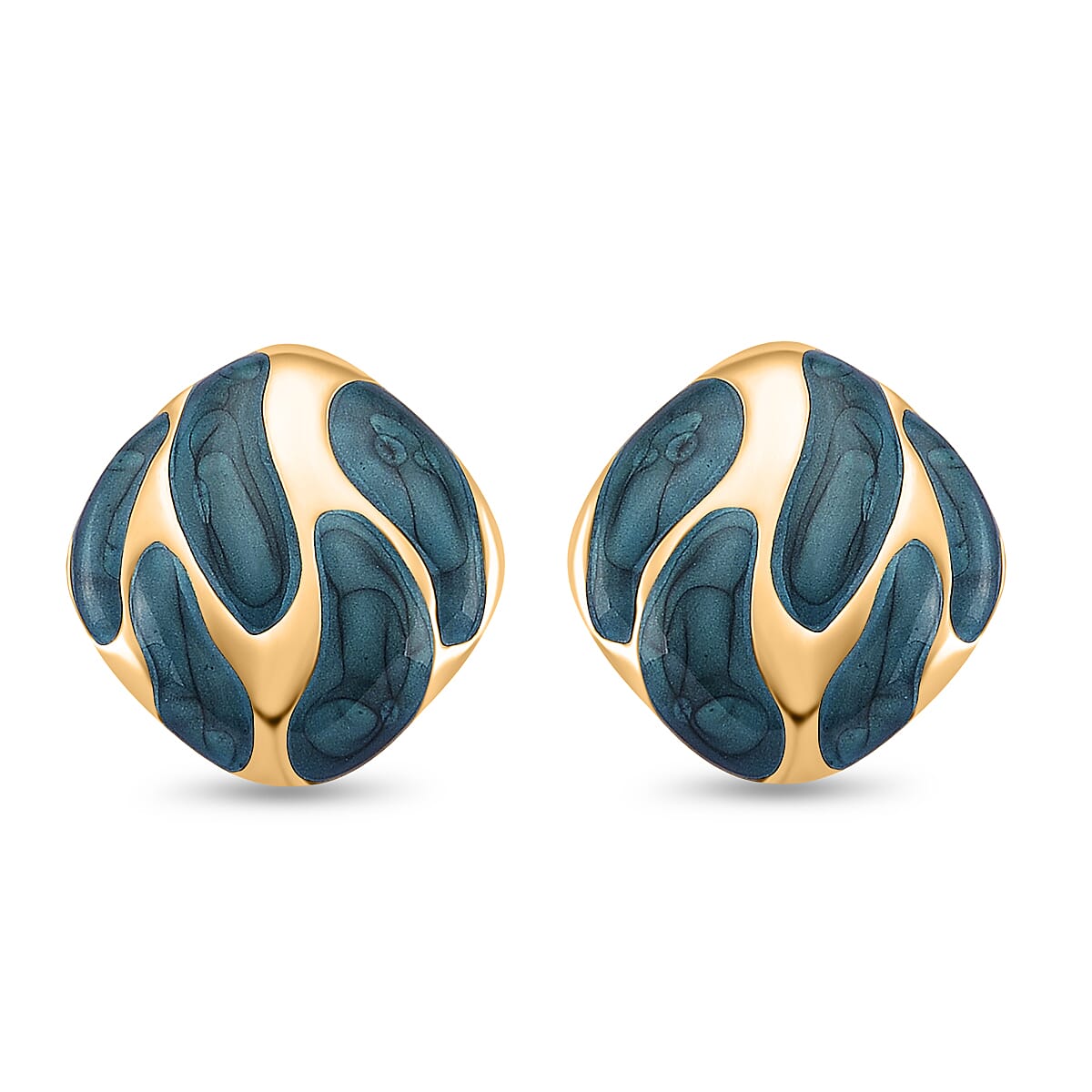 New Retro Luxury Square Drip Green Enamel Earrings with Push Back in Yellow Gold Plated